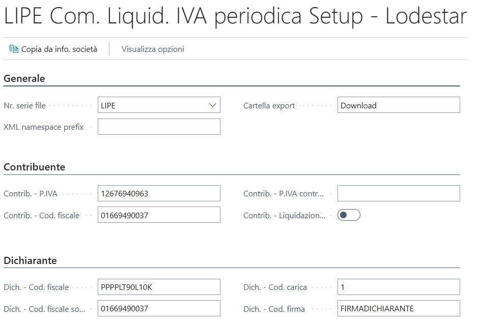 Set Up Liquidazione Periodica Iva